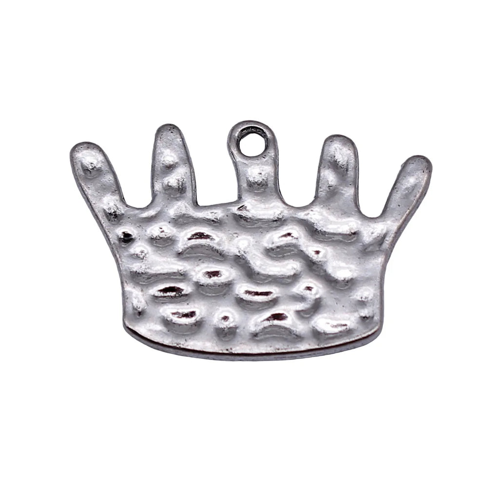 27x19mm 2.5g Antique Silver Zinc Alloy Hammered Crown Charm Pendant for DIY Necklace Making
