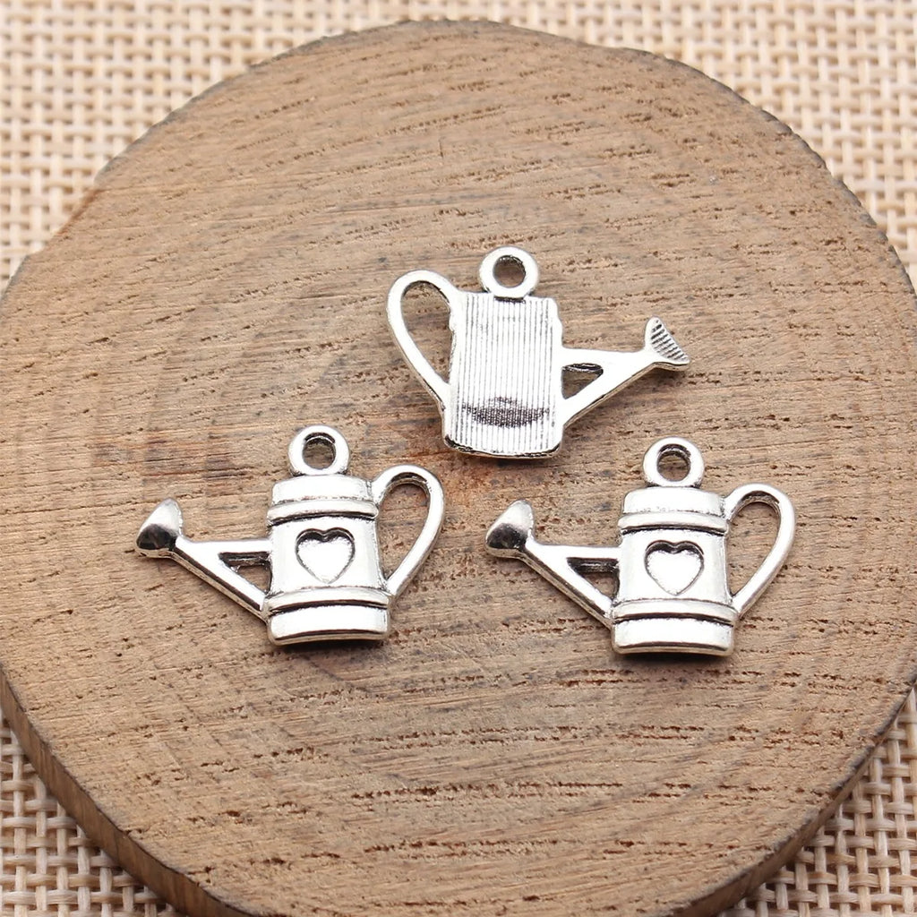 20x15mm 1.1g Antique Silver Zinc Alloy Heart Watering Can Charm Pendant for DIY Necklace Bracelet Making