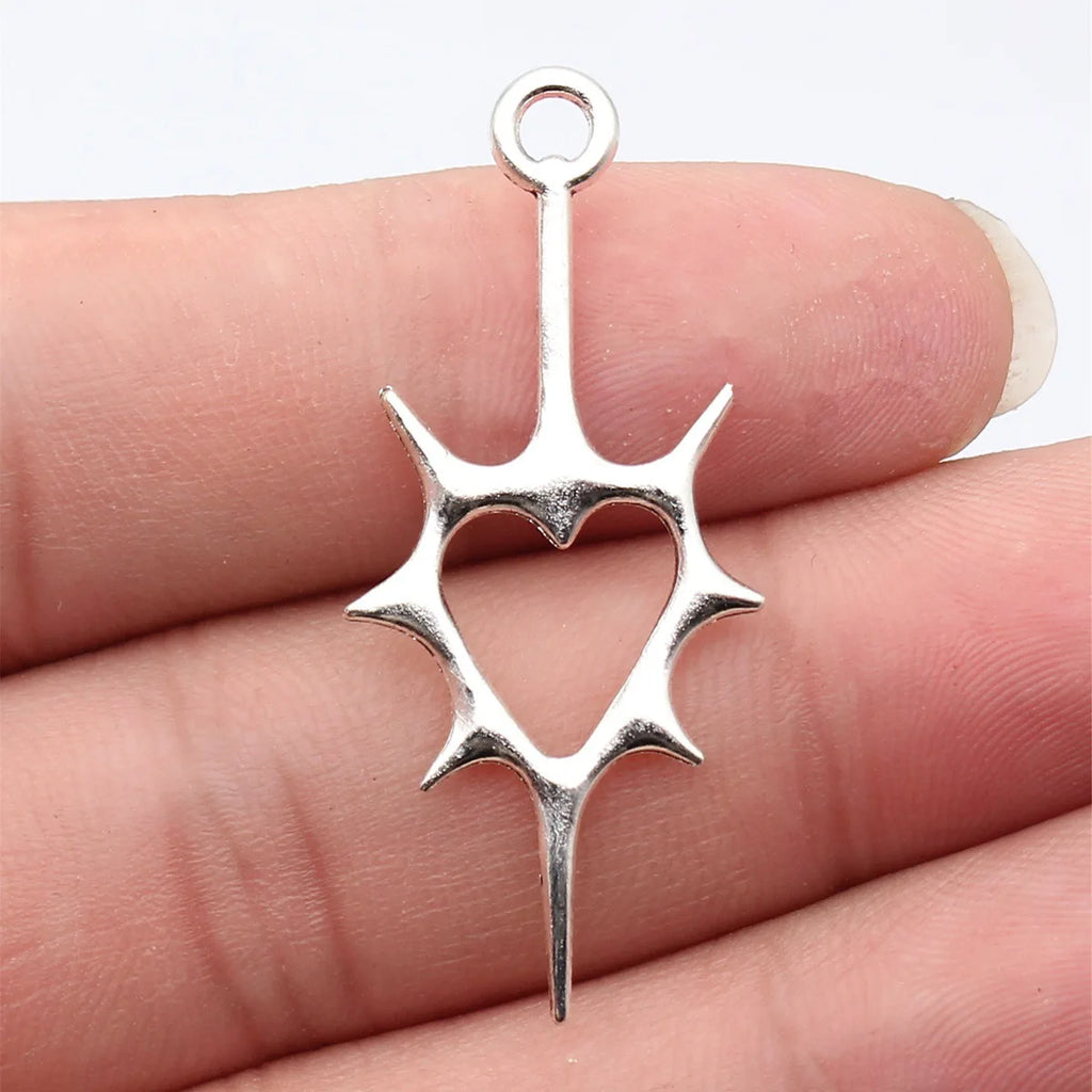44x19mm 1.2g Multicolor Zinc Alloy Hollow Thorn Heart Earring Charms for DIY Jewelry Making