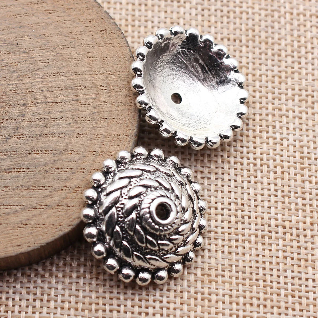27x27x9mm 5.4g Antique Silver Zinc Alloy Rope Texture Round Bead Caps for DIY Beaded Jewelry Making