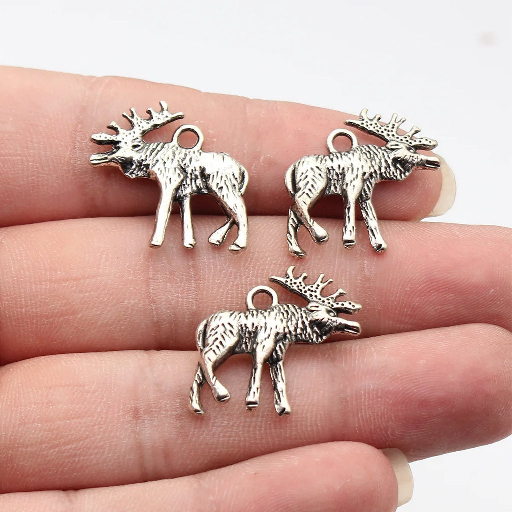 22x22mm 2.2g Antique Silver Zinc Alloy Elk Charm Pendant for DIY Christmas Necklace Jewelry Making