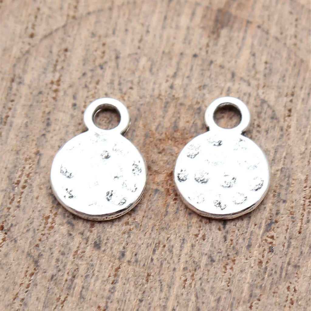 11x8mm 0.4g Multi Color Zinc Alloy Hammered Round Disc Charm Pendant for DIY Jewelry Making