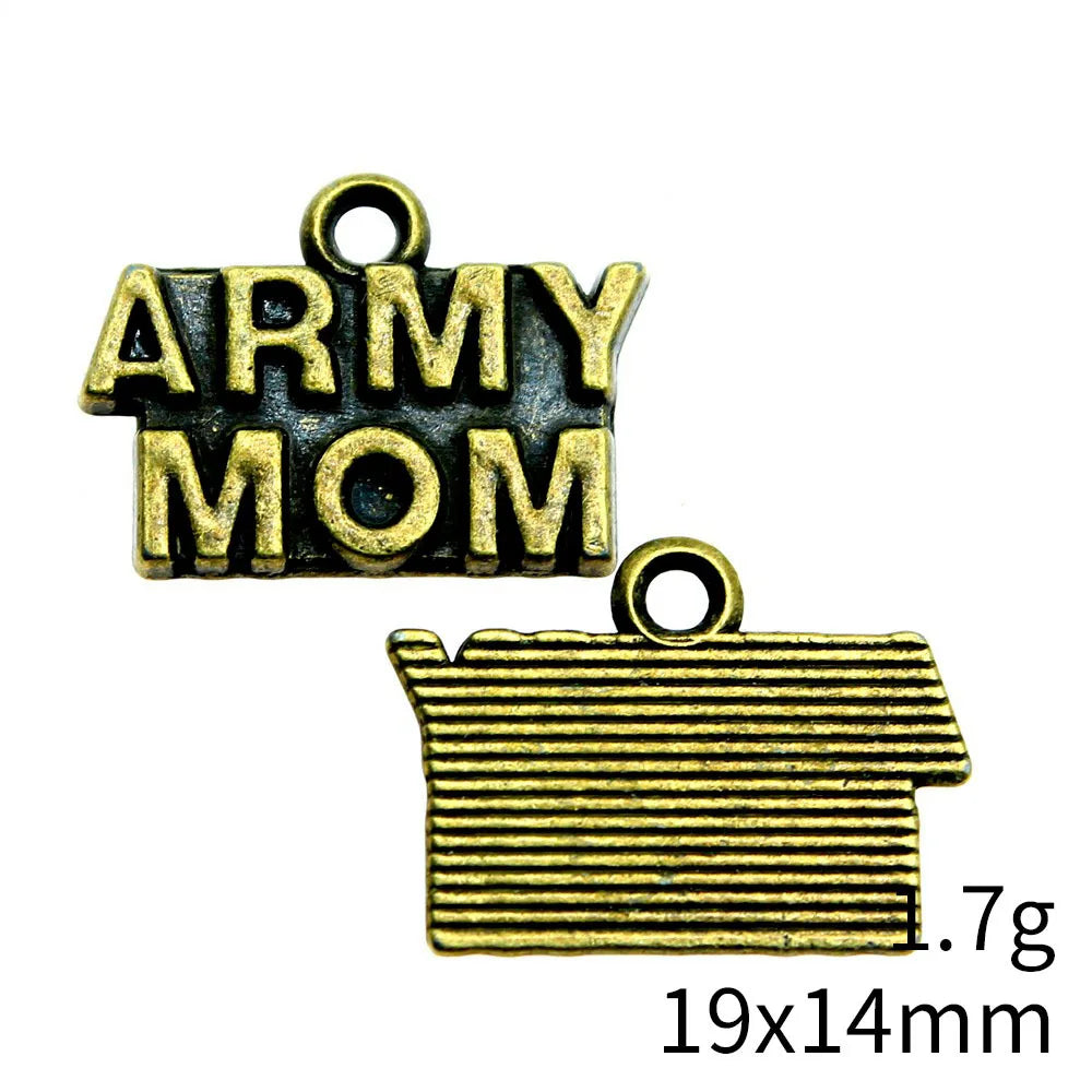 19x14mm 1.7g Antique Bronze Zinc Alloy ARMY MOM Tag Charm Pendant for DIY Jewelry Making