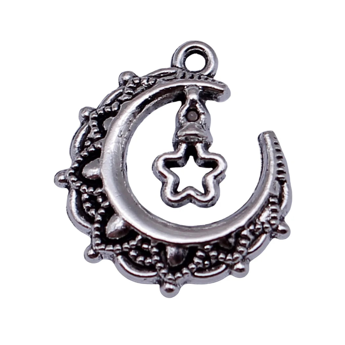 21x18mm 1.4g Antique Silver Zinc Alloy Moon Stars Charm Pendant for DIY Celestial Jewelry Making