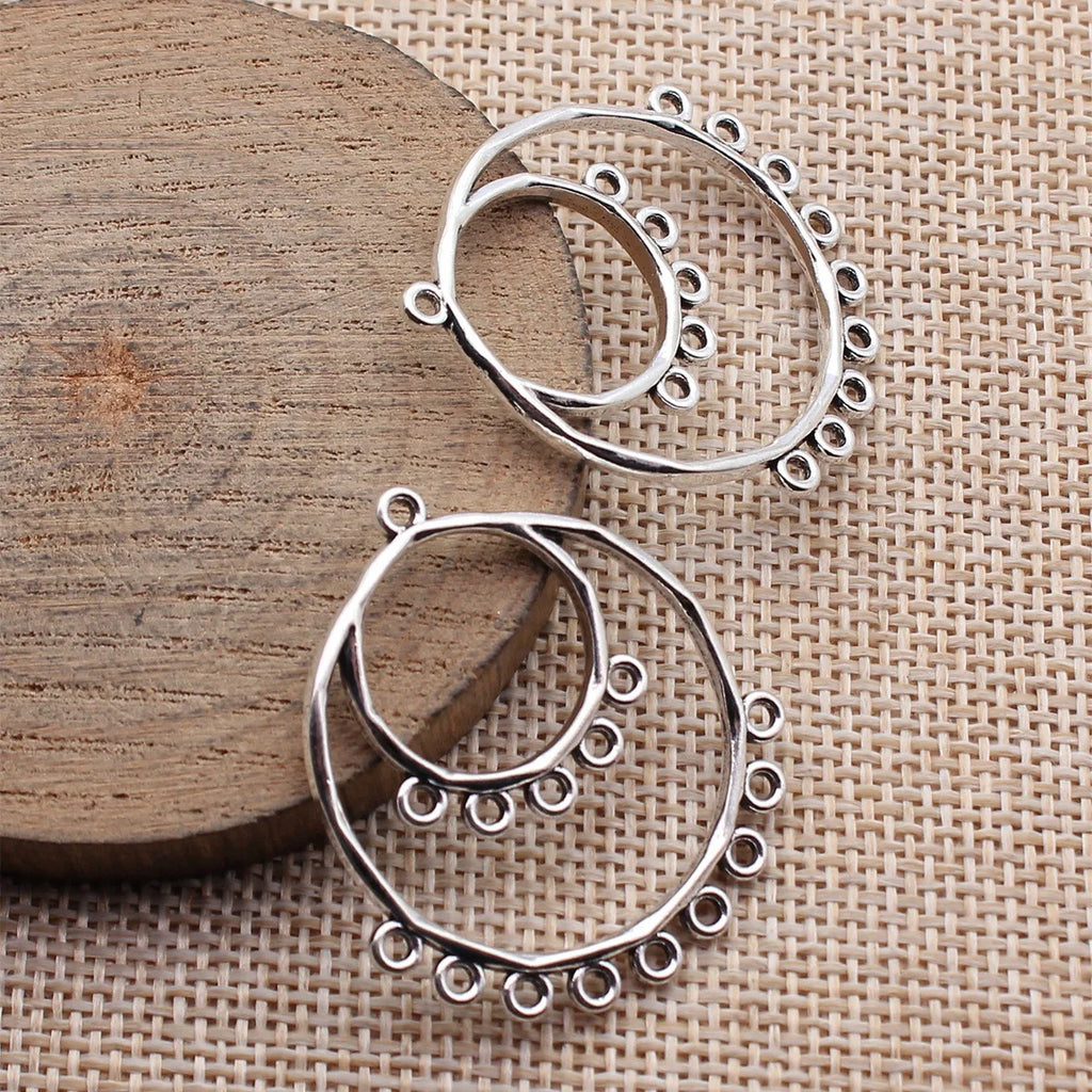 37x33mm 3.2g Antique Silver Zinc Alloy Double Layer Multi Hole Earring Connector Charm for DIY Earrings