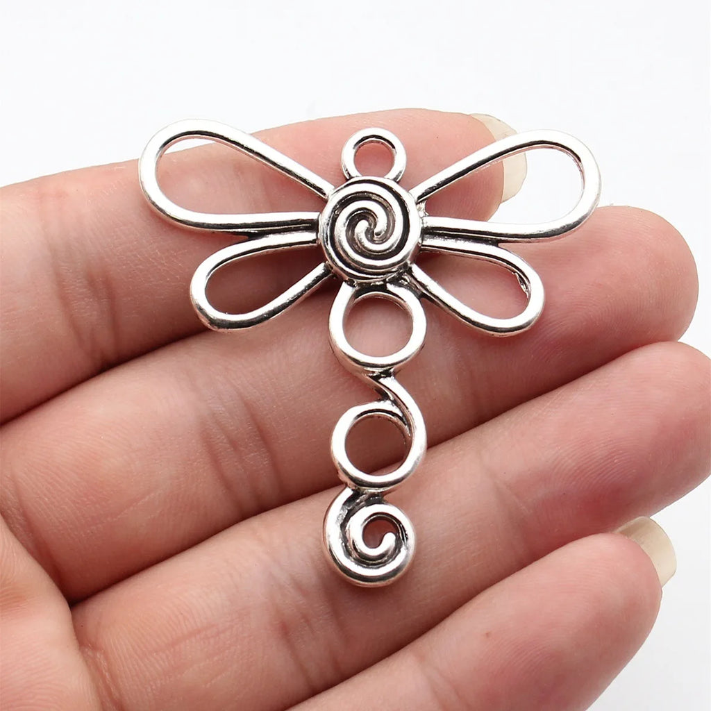 50x50mm 8.1g Antique Silver Zinc Alloy Hollow Swirl Dragonfly Charm Pendant for Jewelry Making