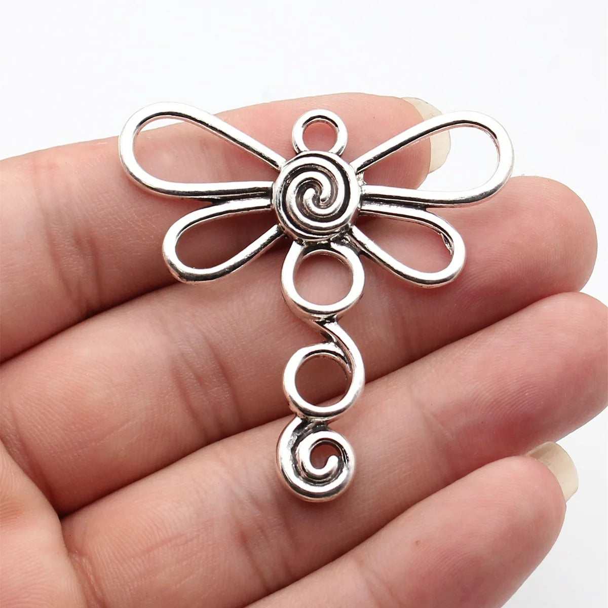50x50mm 8.1g Antique Silver Zinc Alloy Hollow Swirl Dragonfly Charm Pendant for Jewelry Making