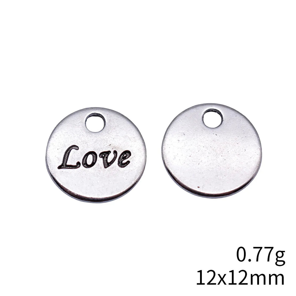 12x12mm 0.77g Antique Silver Zinc Alloy LOVE Round Tag charm pendant for DIY jewelry making