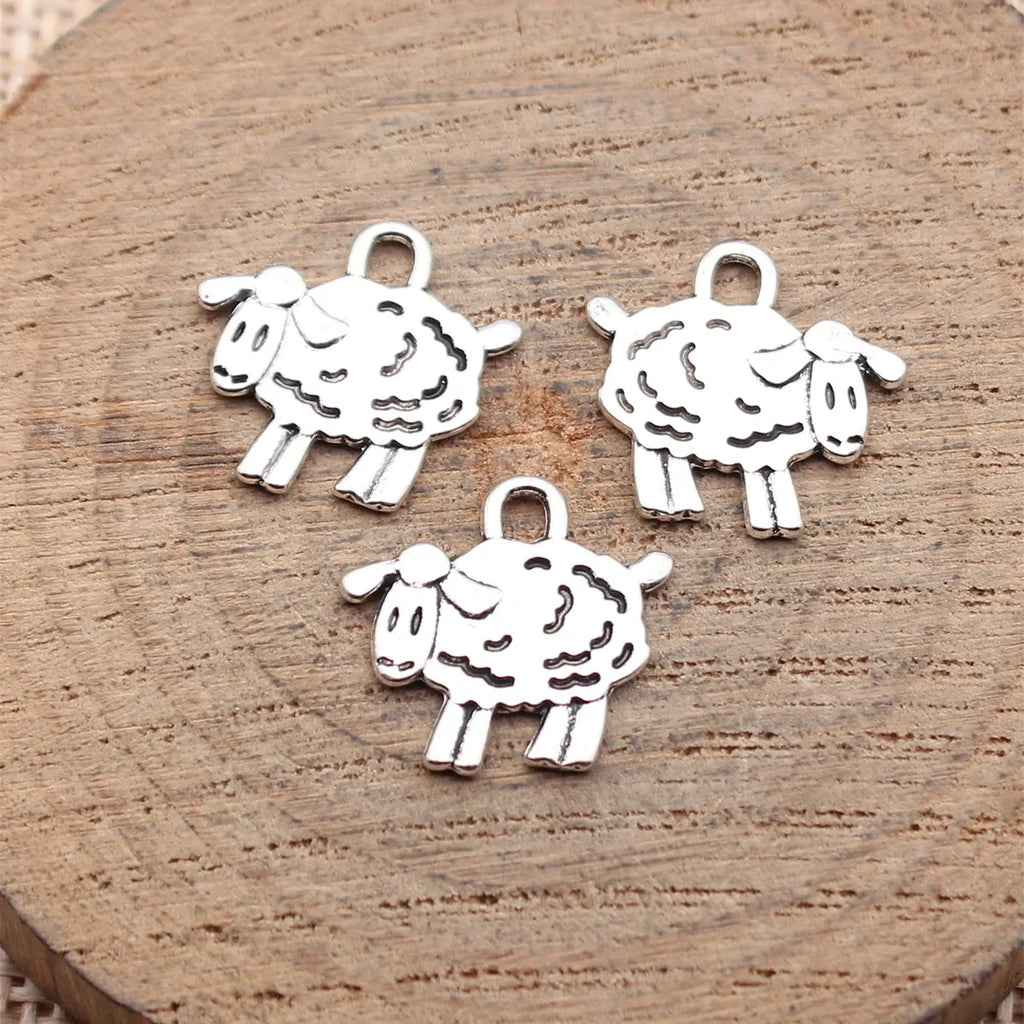 15x15mm 0.7g Antique Silver Zinc Alloy Double Sided Sheep Charm Pendant for DIY Animal Theme Jewelry
