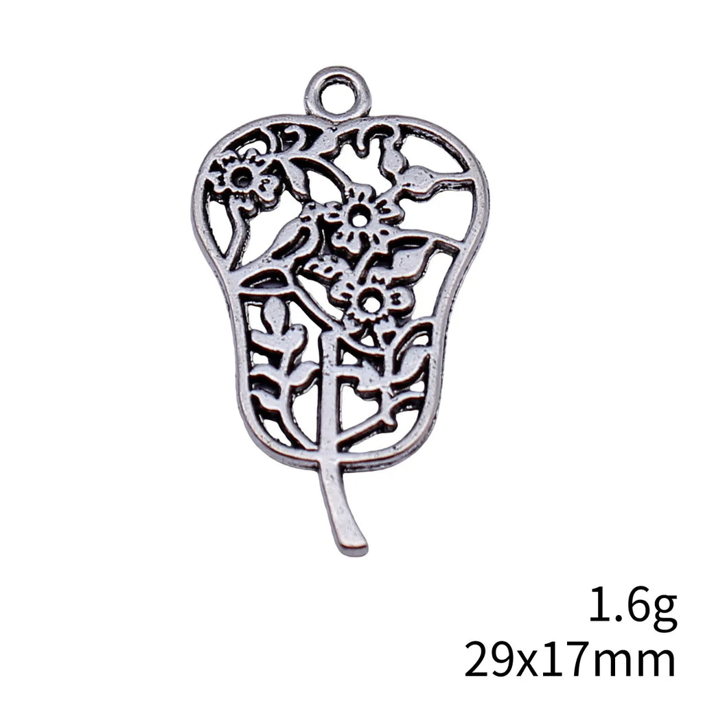 29x17mm 1.6g Antique Silver Zinc Alloy Plantain Fan Charm Pendant for DIY Necklace Jewelry Making