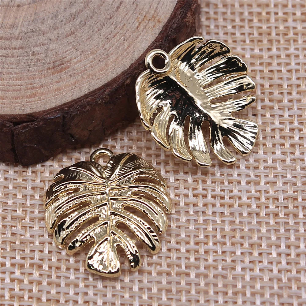 21x20mm 1.7g KC Gold Zinc Alloy Leaf Charm Pendant for DIY Necklace Bracelet Making
