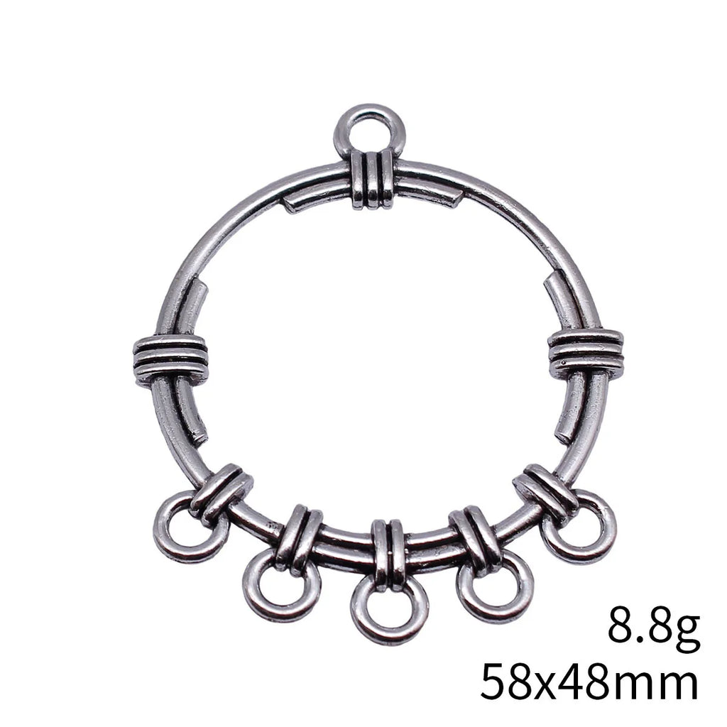 58x48mm 8.8g Antique Silver Zinc Alloy Hollow Round Earring Connector Charm for DIY Earrings Jewelry Making