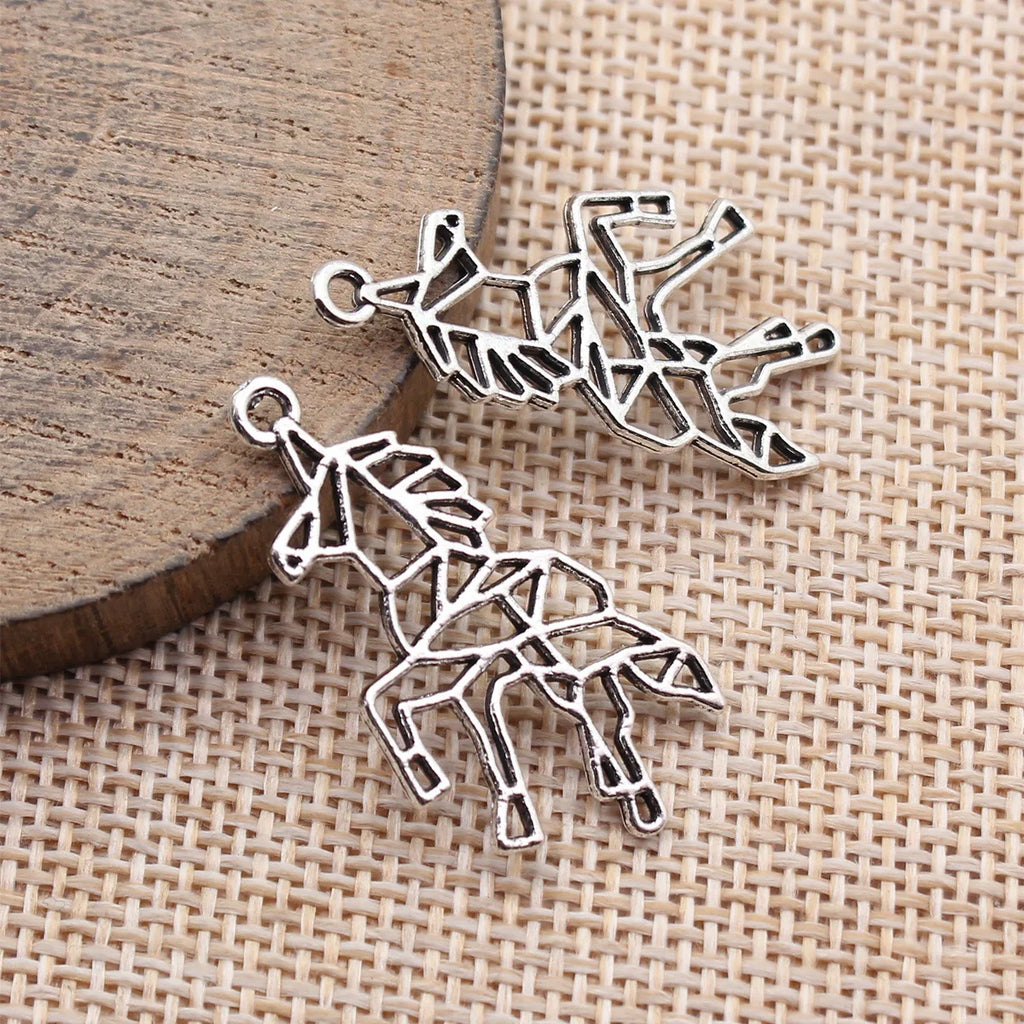 33x16mm 1.3g Antique Silver Zinc Alloy Hollow Unicorn Charm Pendant for DIY Bracelet Necklace
