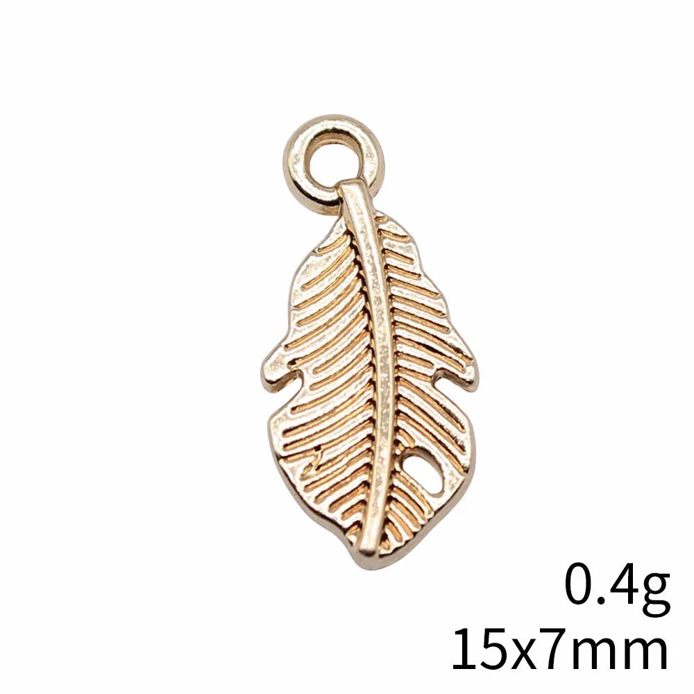 15x7mm 0.4g KC Gold Zinc Alloy Feather Charm Pendant for DIY Earrings Necklace Bracelet Making
