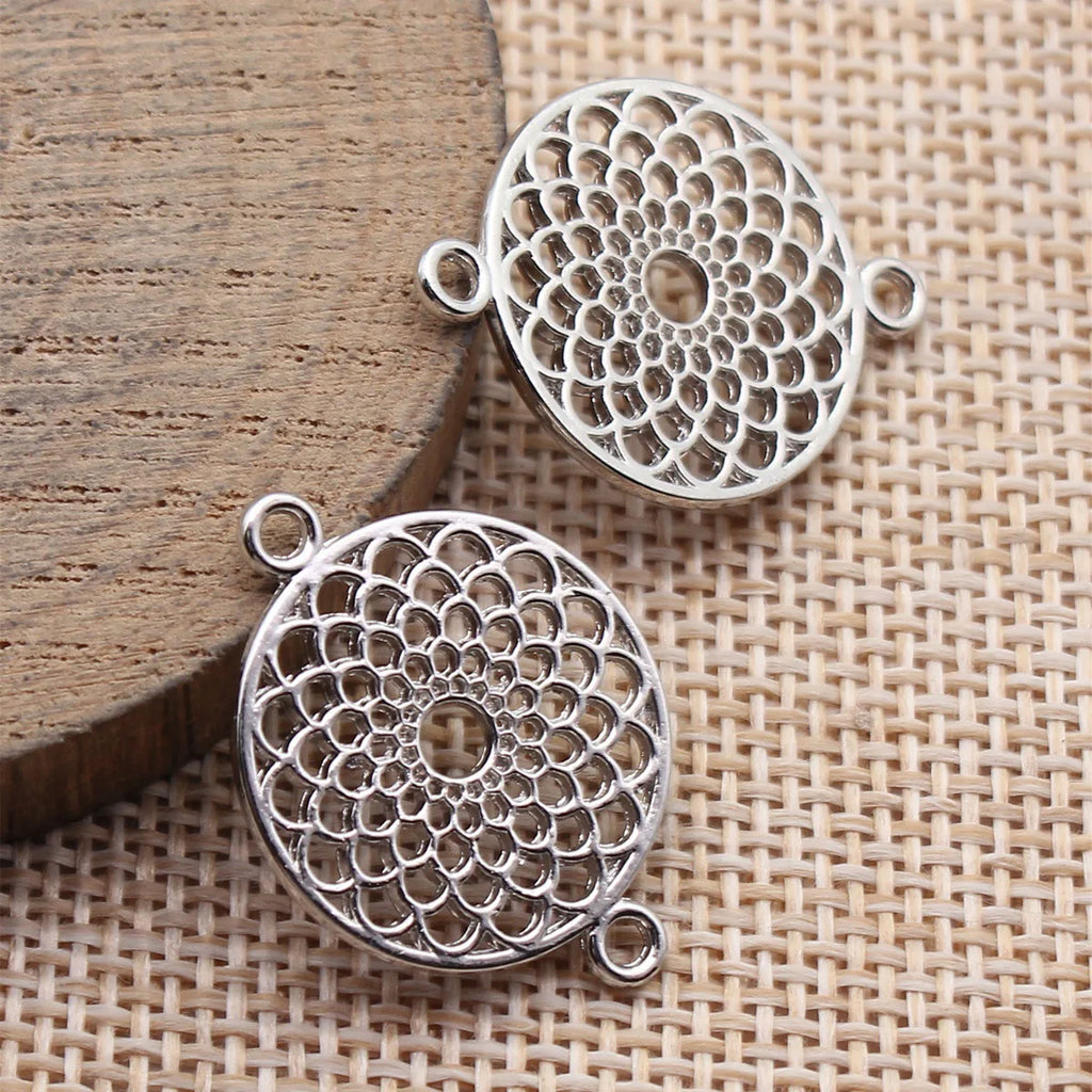27x20mm 1.8g Platinum Tone Zinc Alloy Hollow Round Disc Connector Charm for Bracelet Making