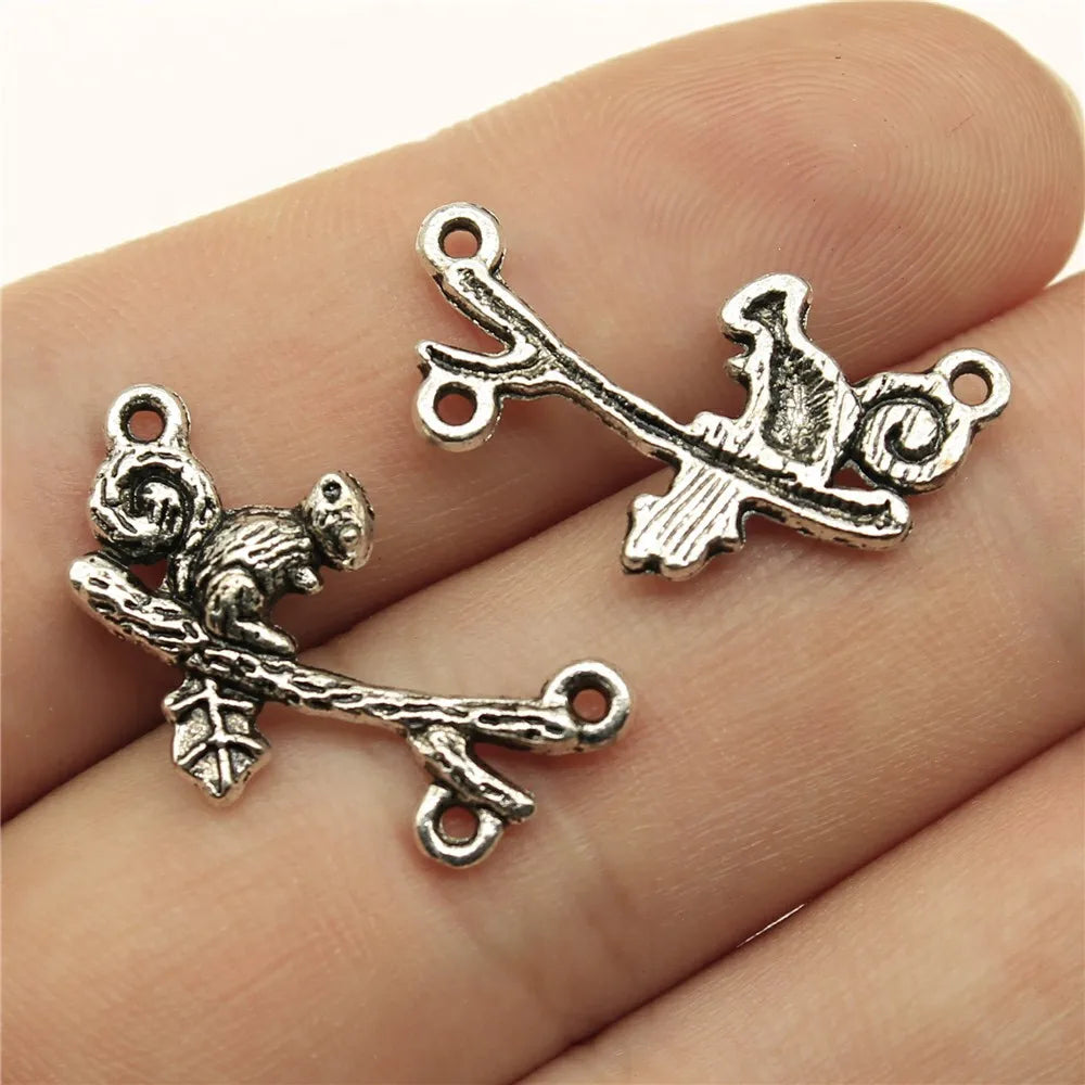 22x14mm 1.2g Antique Silver Zinc Alloy Squirrel Tree Branch Connector Charm for DIY Bracelet Jewelry