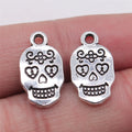10x17mm 1.2g Antique Silver Zinc Alloy Floral Skull Charm Pendant for DIY Jewelry Making