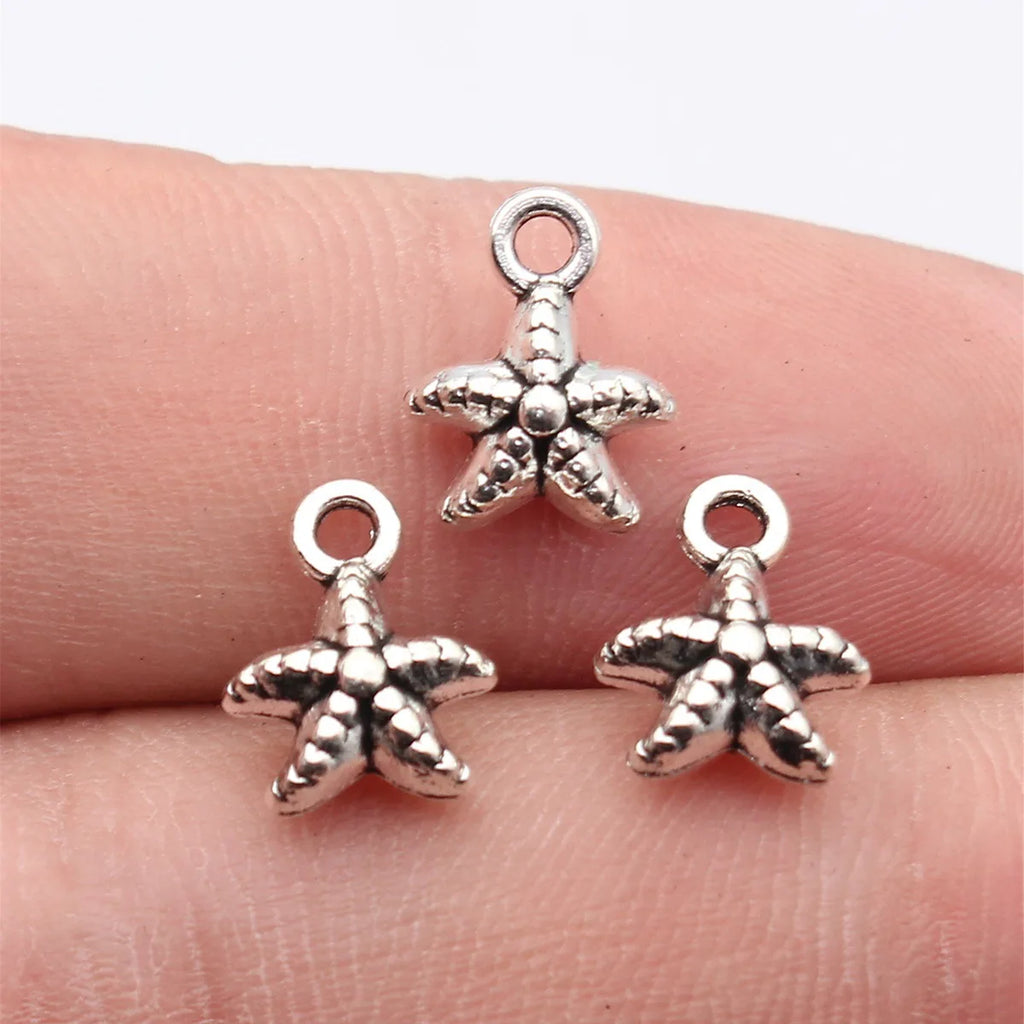 12x9x5mm 0.79g Antique Silver Zinc Alloy Starfish Charm Pendant for Ocean Theme Jewelry Making