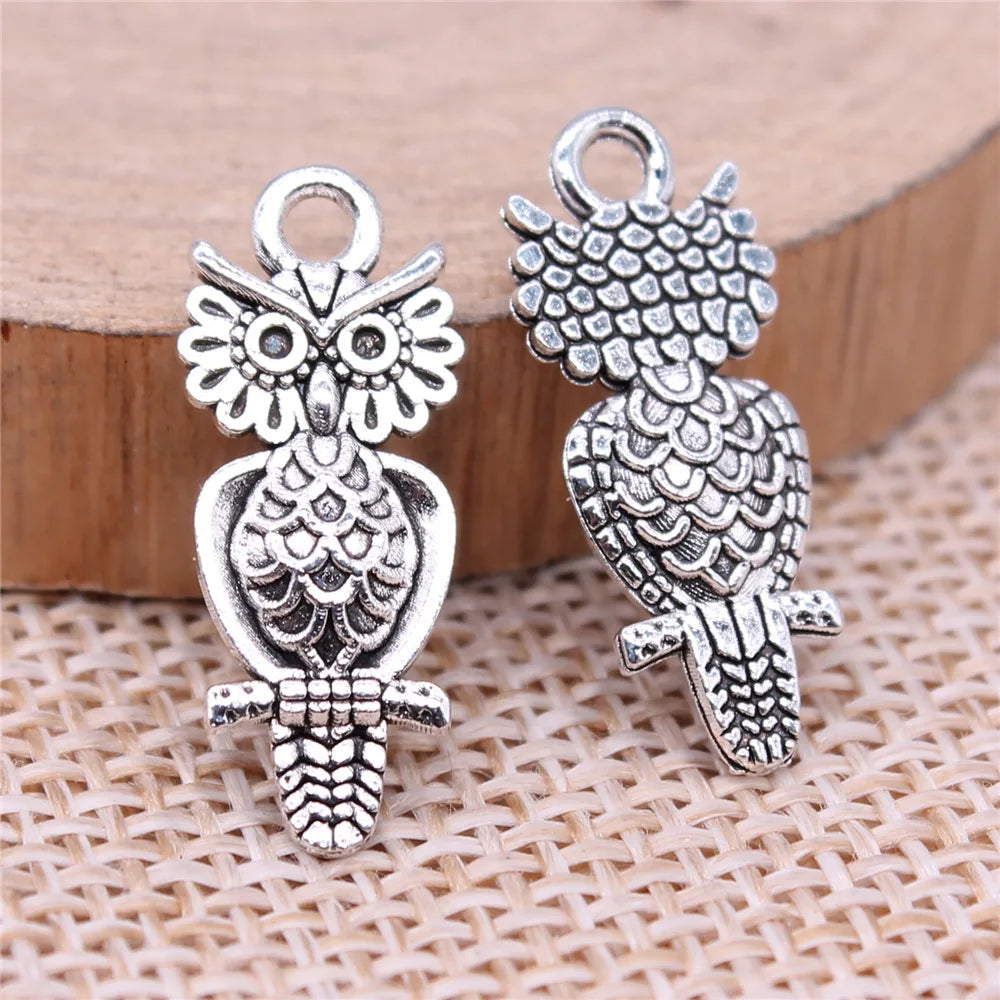 21x9mm 0.9g Antique Silver Zinc Alloy Owl Cat Charm Pendant for Necklace Bracelet Jewelry Making