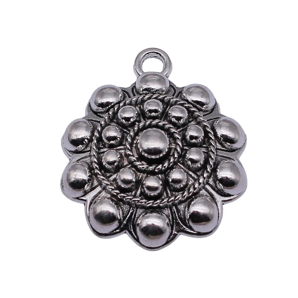 40x33mm 11.5g Antique Silver Zinc Alloy Dotted Round Tag Charm Pendant for DIY Necklace Jewelry Making
