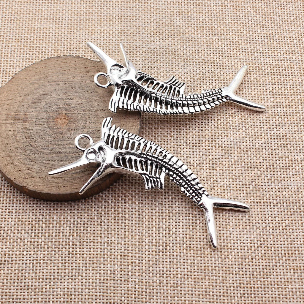 81x34mm 18.5g Antique Silver Zinc Alloy Marlin Fish Bone Charm Pendant for DIY Necklace Jewelry Making