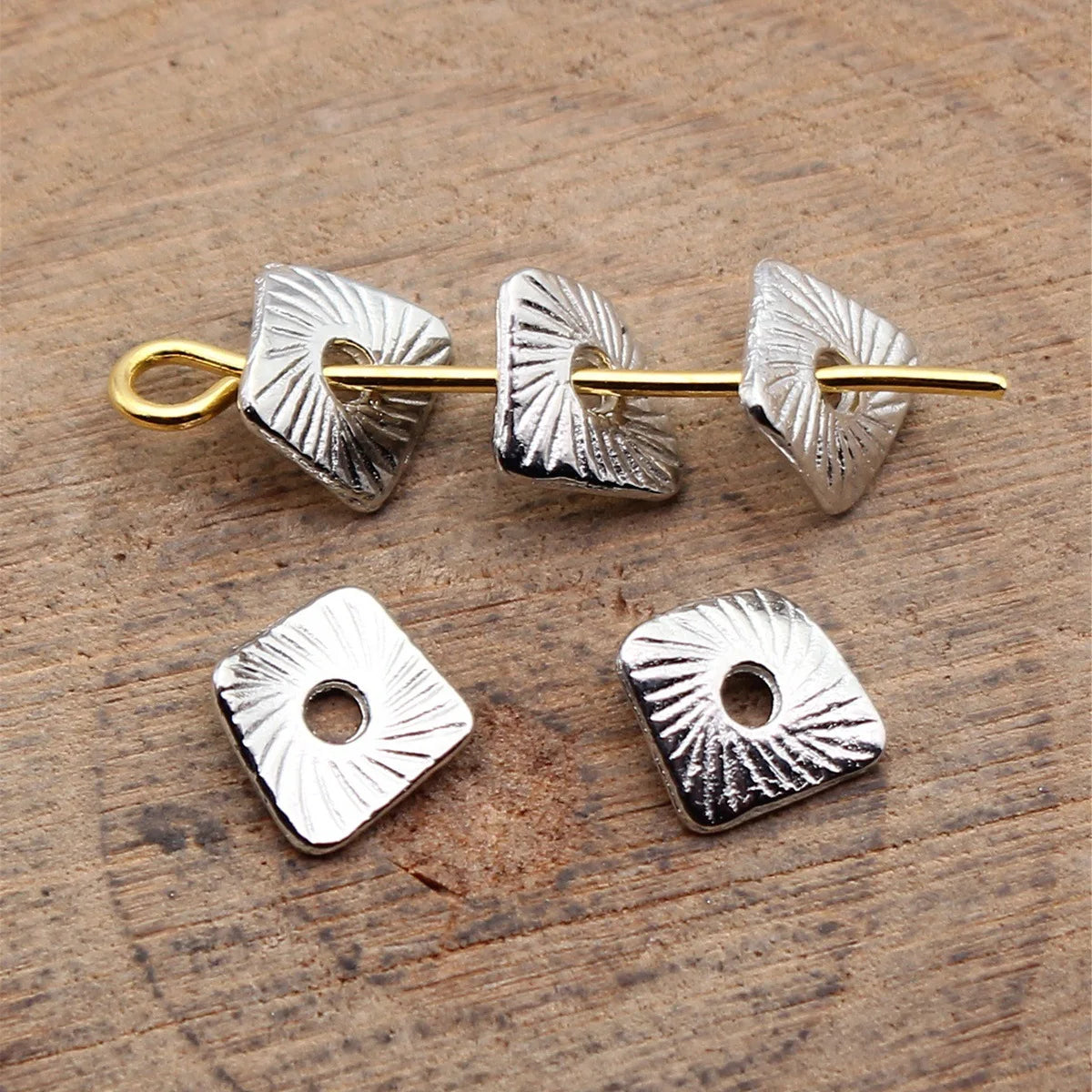 7.7x7mm 0.15g Multicolor Zinc Alloy Twisted Textured Square Spacer Beads for DIY Bracelet Jewelry Making