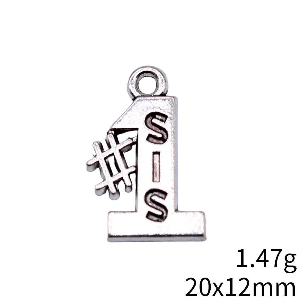 20x12mm 1.47g Antique Silver Zinc Alloy #1 Sisters Charm Pendant for DIY Bracelet Necklace Making