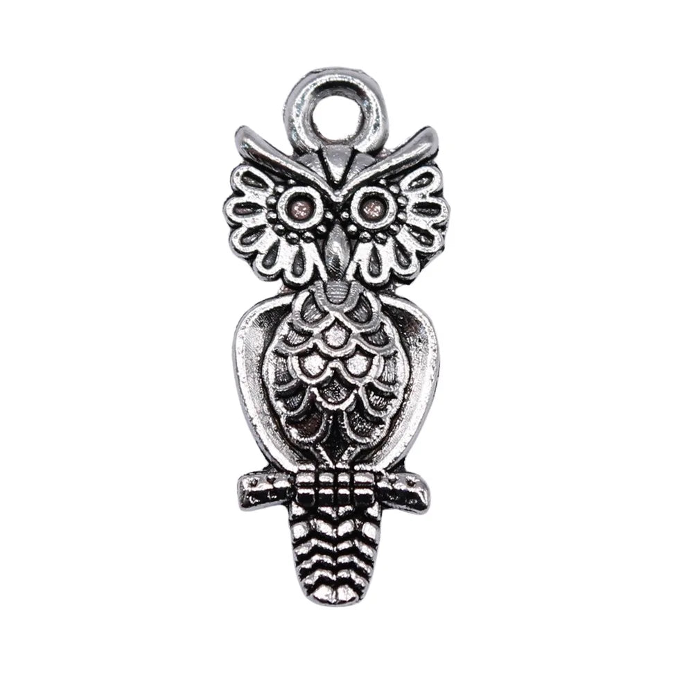 21x9mm 0.9g Antique Silver Zinc Alloy Owl Cat Charm Pendant for Necklace Bracelet Jewelry Making