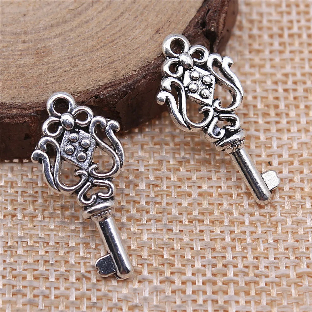 25x12mm 1.3g Antique Silver Zinc Alloy Key Charm Pendant for DIY Necklace Bracelet Making