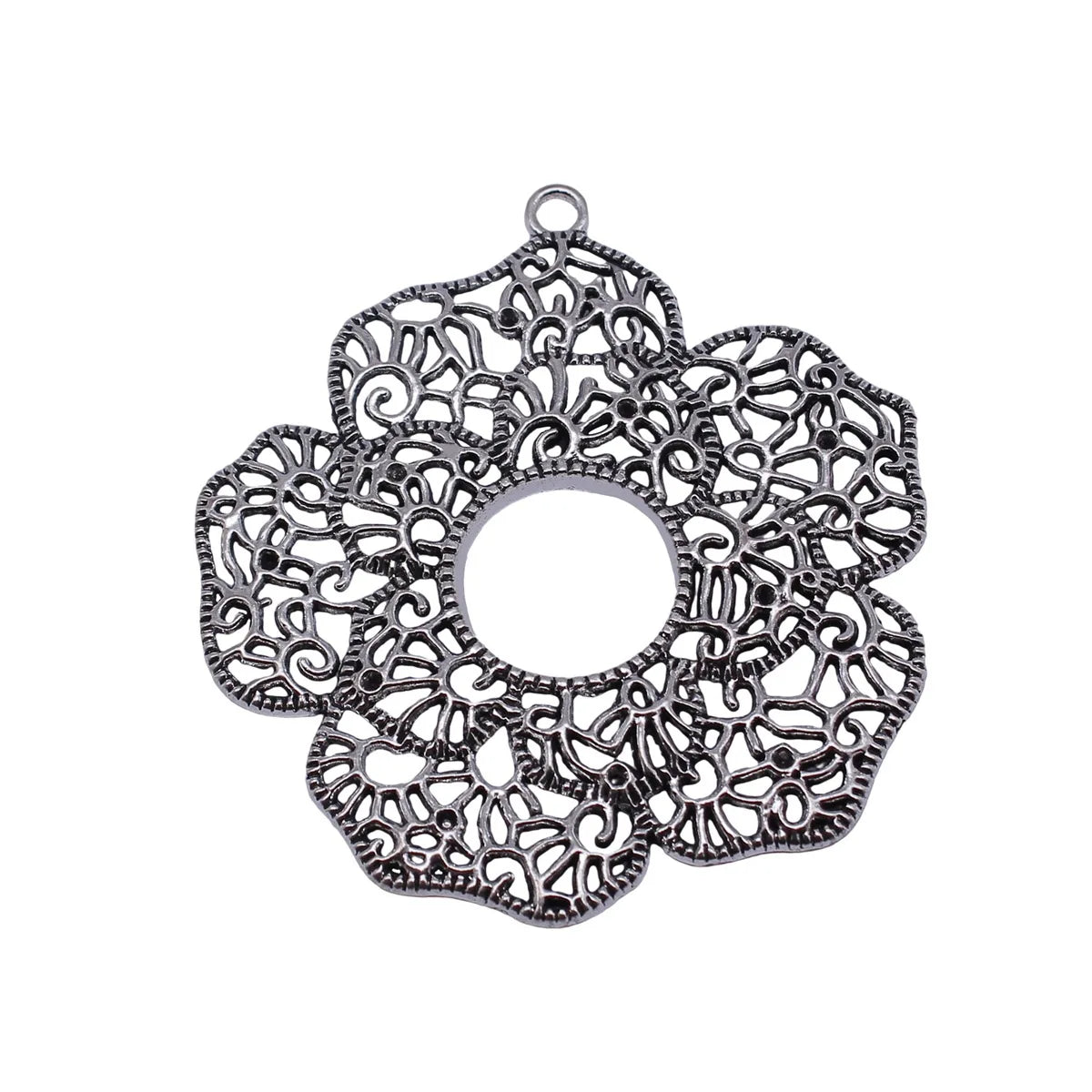 67x60mm 12g Antique Silver Zinc Alloy Hollow Flower Filigree Charm Pendant for DIY Jewelry Making