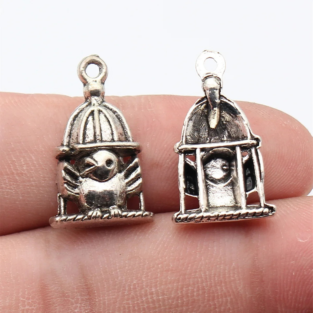 24x15mm 2.5g Antique Silver Zinc Alloy Birdcage Bird Charm Pendant for DIY Necklace Making