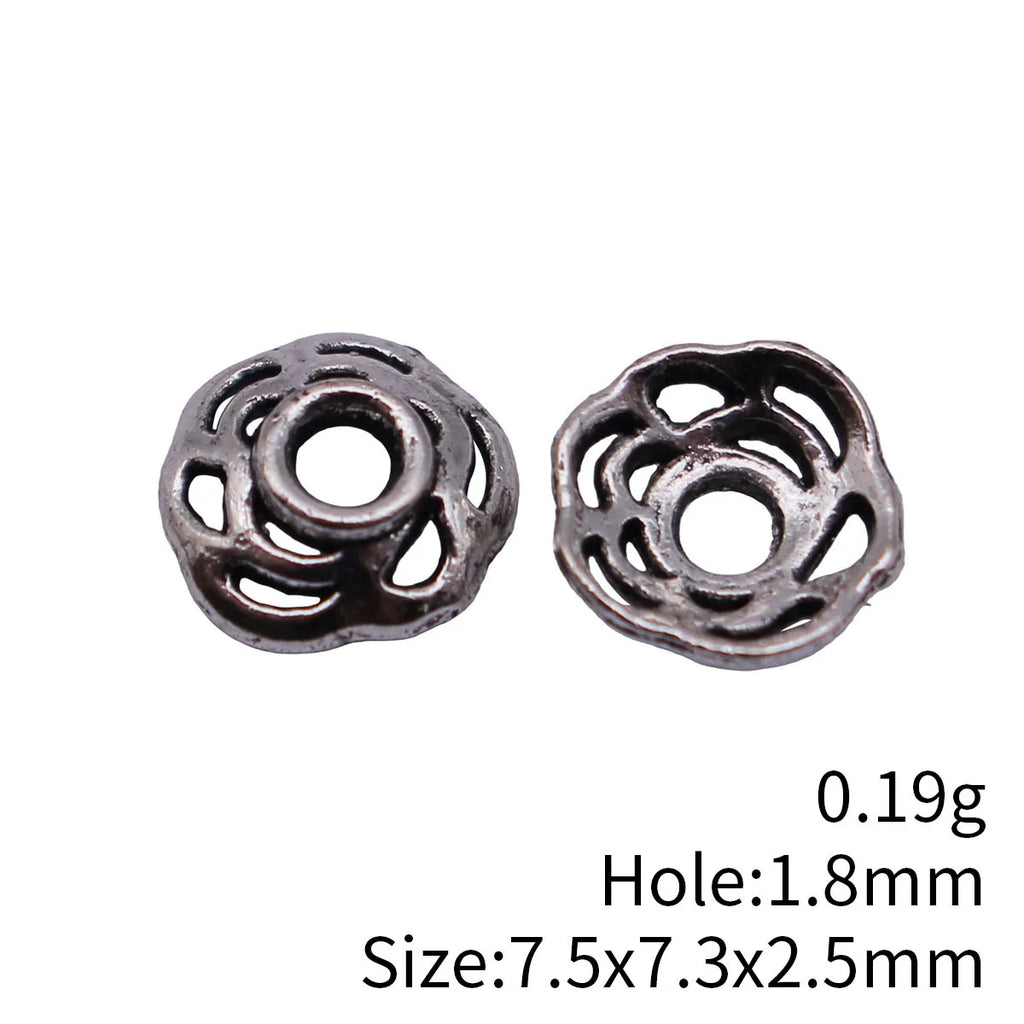 7.5x7.3x2.5mm 0.19g Antique Silver Zinc Alloy Hollow Flower Bead Caps for Bracelet Necklace Jewelry Making
