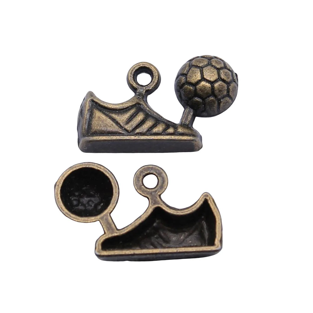 15x23mm 2.5g Antique Bronze Zinc Alloy Soccer Ball Sneakers Charm Pendant for Sports Jewelry Making
