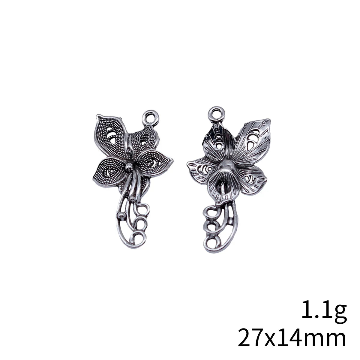 27x14mm 1.1g Antique Silver Zinc Alloy Chinese Style Flower Charm Pendant for DIY Jewelry Making