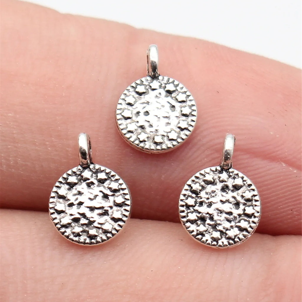 9.9x7.1mm 0.23g Antique Silver Zinc Alloy Dotted Small Round Disc Charm Pendant for DIY Jewelry