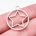 28x24mm 1.9g Antique Silver Zinc Alloy Round Five Point Star Charm Pendant for DIY Jewelry Making