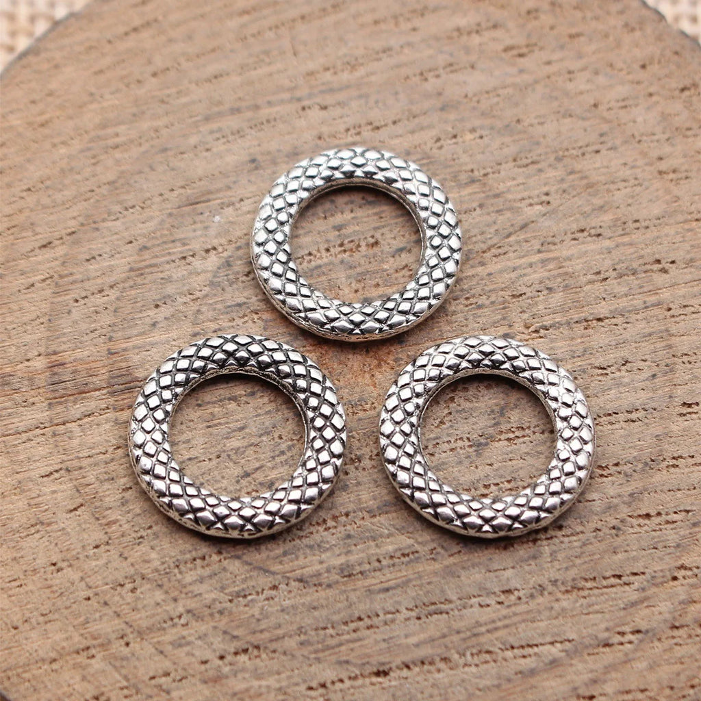 14x14x2mm 0.89g Antique Silver Zinc Alloy Scale Texture Round Ring Connector Charm for DIY Jewelry