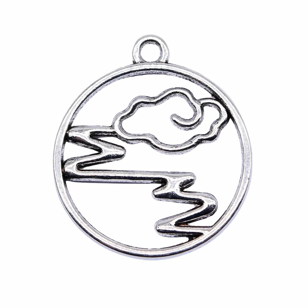 25x22mm 1.5g Antique Silver Zinc Alloy Round Cloud Charm Pendant for Necklace Jewelry Making
