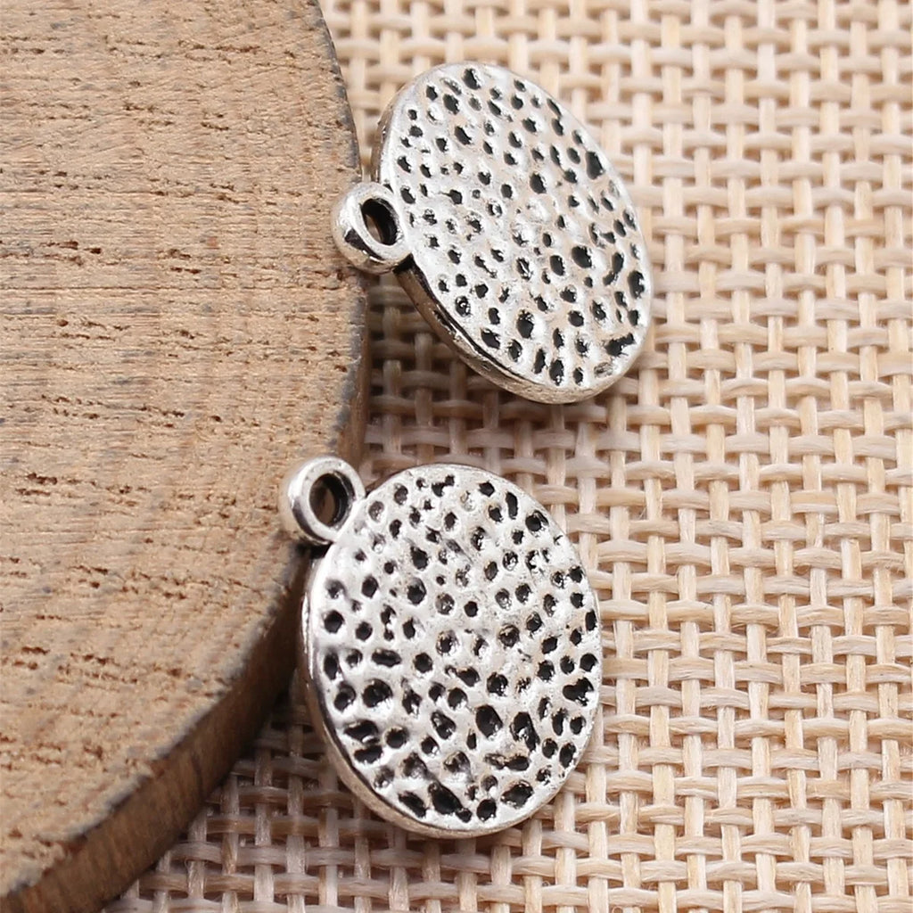 18x15mm 1.9g Multicolor Zinc Alloy Hammered Round Disc Charm Pendant for Necklace Earring Making