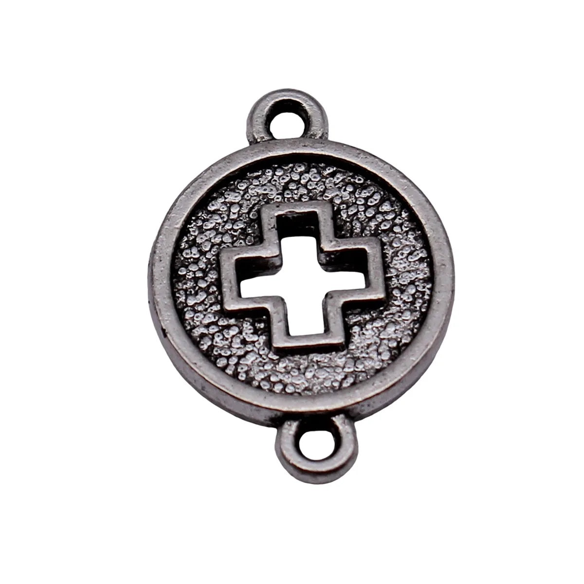 18x13mm 1.3g Antique Silver Zinc Alloy Cross Round Disc Hollow Double Sided Connector Charm for DIY Bracelet Making