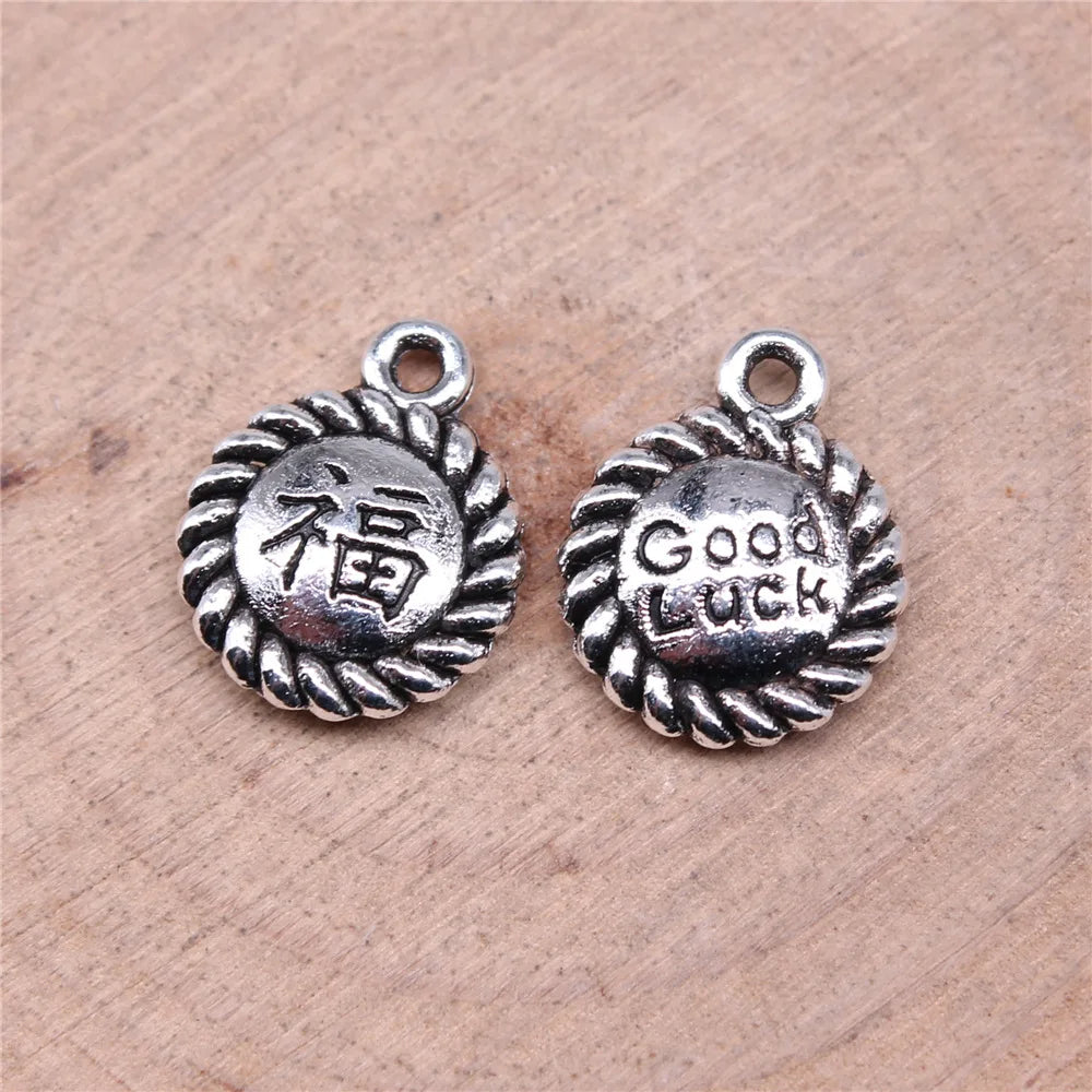 16x13mm 1.6g Multicolor Zinc Alloy Chinese Fu Character Good Luck Charm Pendant for DIY Jewelry Making