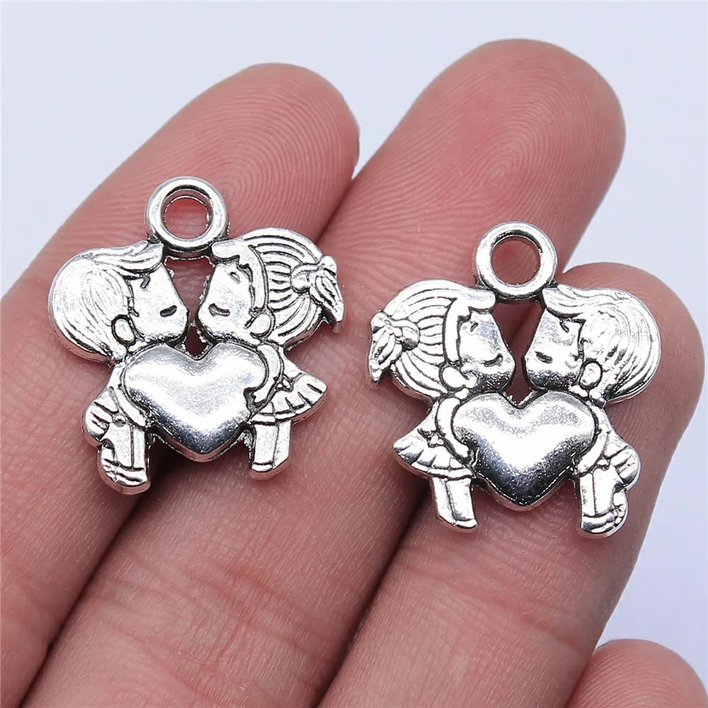 23x21mm 4.1g Multicolor Zinc Alloy Couple Heart Charm Pendant for DIY Necklace Bracelet Jewelry