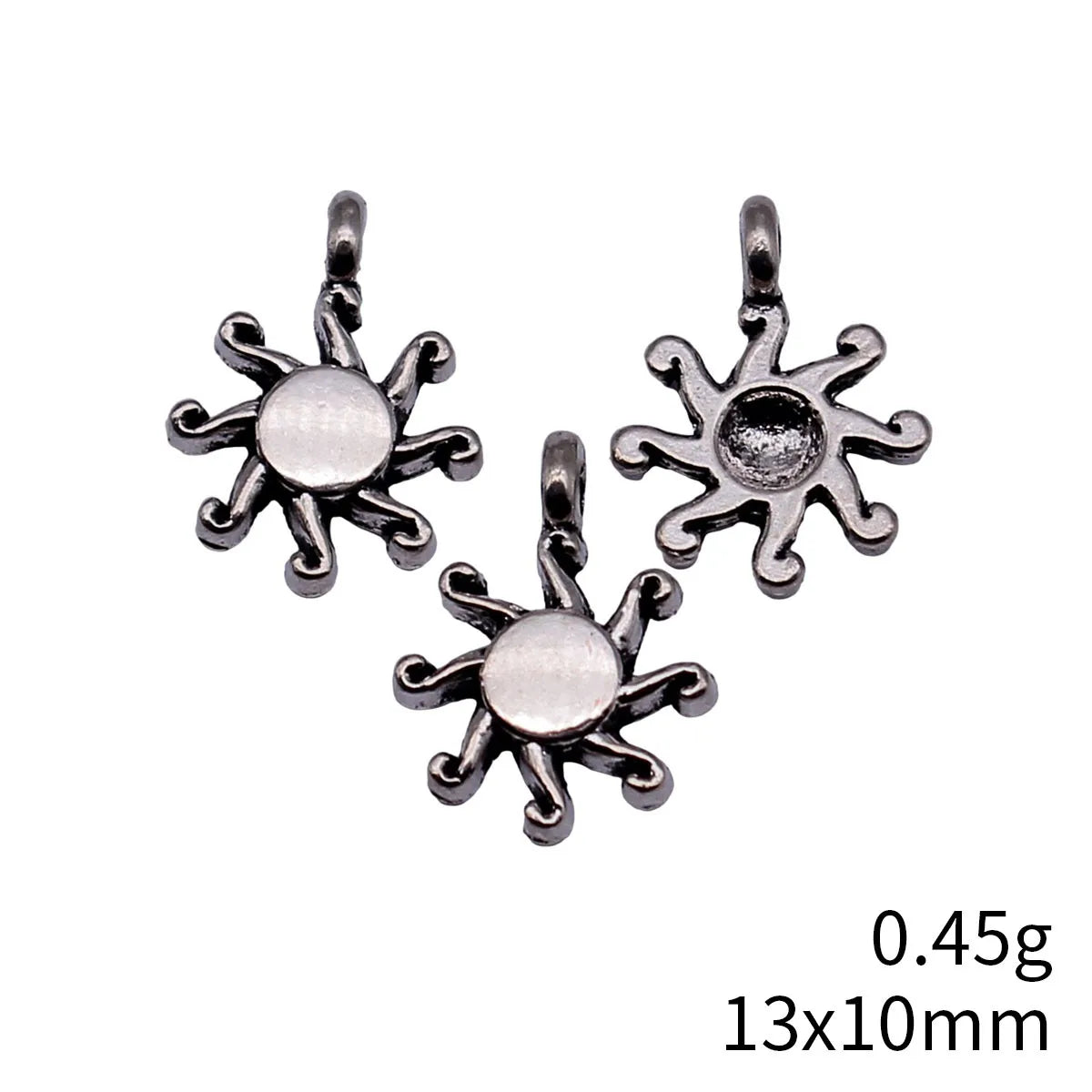 13x10mm 0.45g Antique Silver Zinc Alloy Sun Charm Pendant for DIY Necklace Bracelet Jewelry Making
