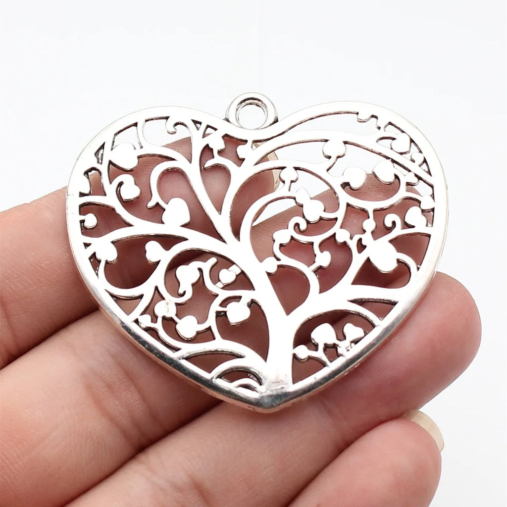 56x50mm 10.4g Antique Silver Zinc Alloy Hollow Heart Tree Charm Pendant for DIY Necklace Jewelry Making