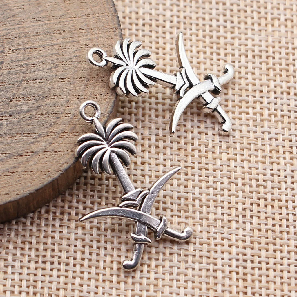 31x22mm 2.4g Antique Silver Zinc Alloy Saudi Arabia Emblem charm pendant for DIY jewelry making