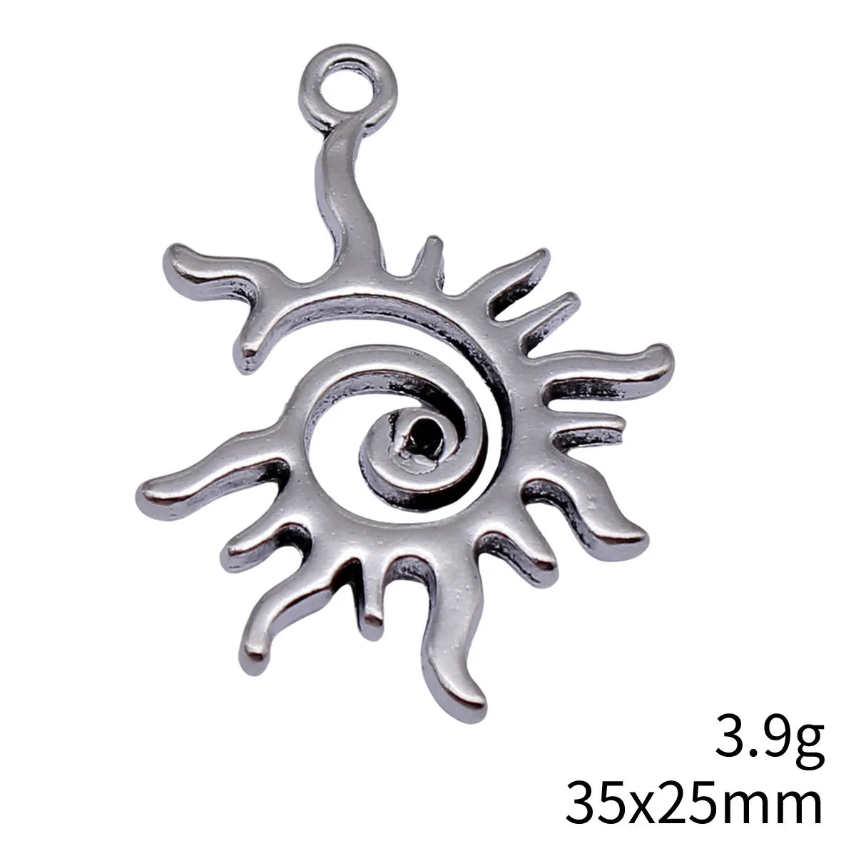 35x25mm 3.9g Antique Silver Zinc Alloy Swirl Sun Charm Pendant for DIY Necklace and Bracelet Making