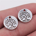 15x15mm 1.6g Antique Silver Zinc Alloy Round Tree Pattern Charm Pendant for DIY Necklace Bracelet Making