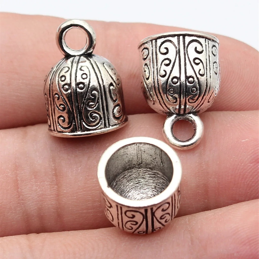 18x13x13mm 3g Antique Silver Zinc Alloy Carved Floral Tassel Cap End Bead for DIY Earrings Necklace
