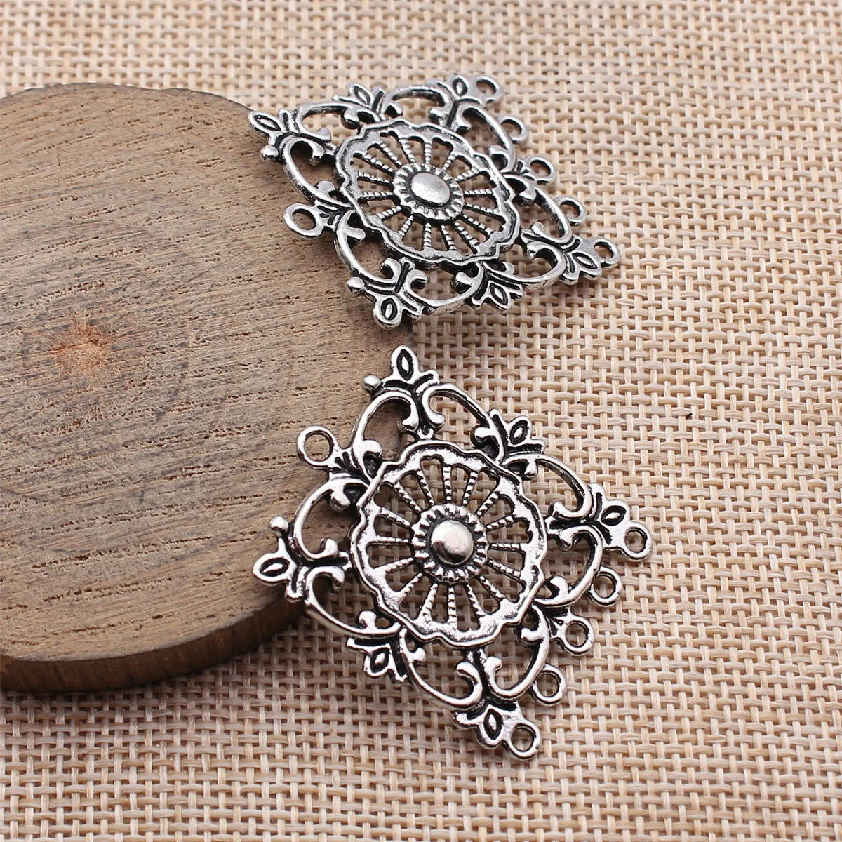 42x42mm 4.5g Multicolor Zinc Alloy Hollow Floral Square Earring Connector Charm for DIY Earring Making