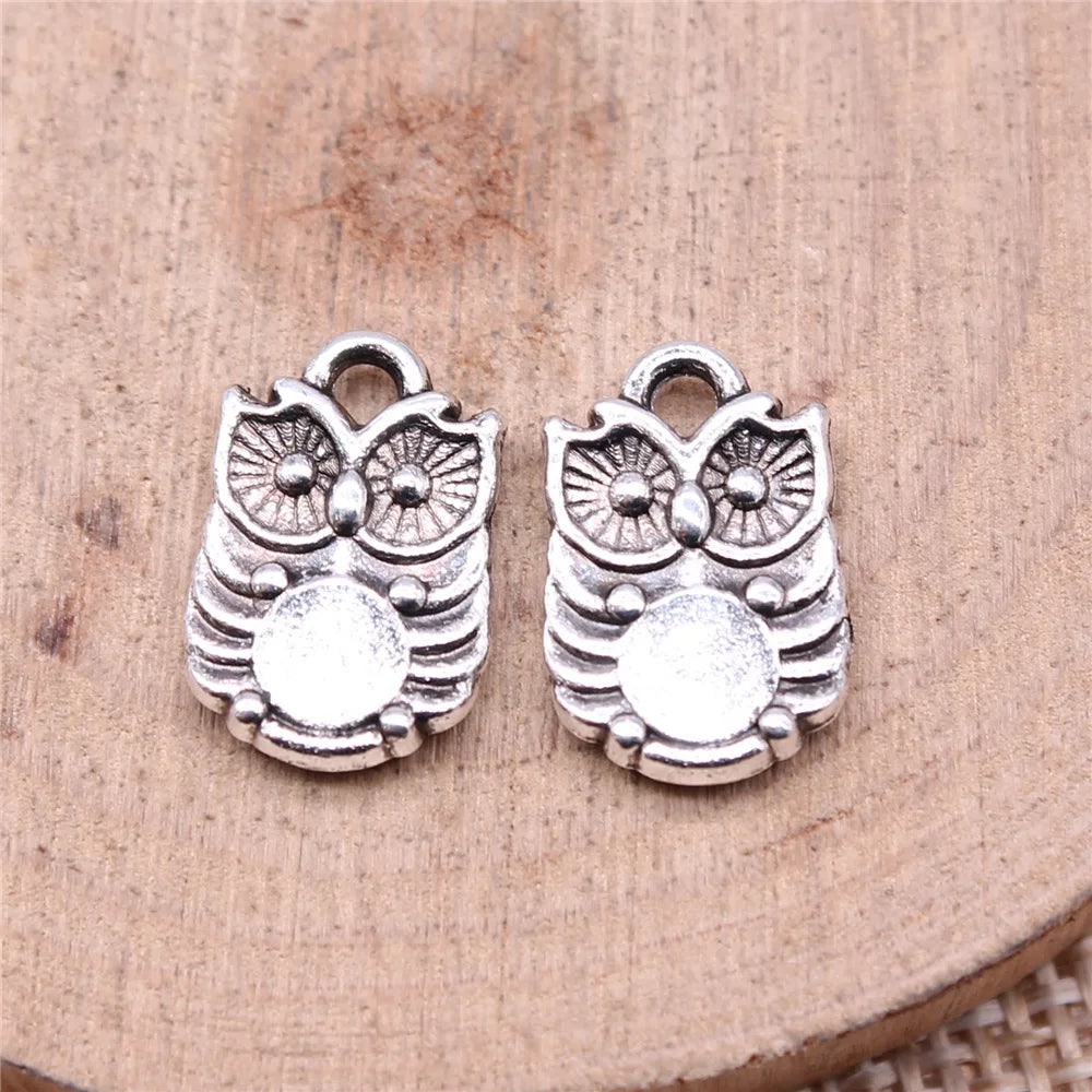 14x10mm 1.2g Antique Silver Zinc Alloy Owl Cat Charm Pendant for Bracelet Necklace DIY Jewelry Making